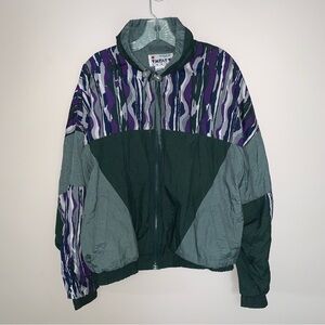Vintage Green and Purple Colour Block Camo Wind Breaker Jacket M